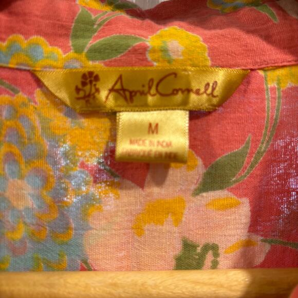 Cottagecore floral print button-down April Cornell dress, pink, size Medium - Picture 7 of 13